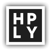 HPLY white logo with dark background